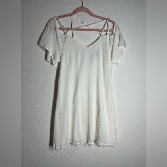 Lulu's Dress White Mini Off The Shoulder Criss Cross Summer Dress Size M - Picture 3 of 14